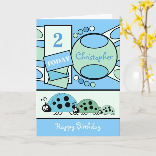 2歳任意の年齢レディバード青い緑 カード (黄色い花)