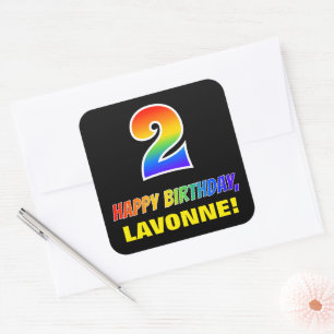 2歳目の誕生日:はっきりした,おもしろい,シンプルレインボー2 スクエアシール