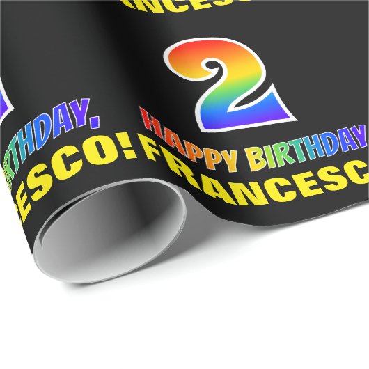 2歳目の誕生日:はっきりした,おもしろい,シンプルレインボー2 ラッピングペーパー (ロールコーナー)