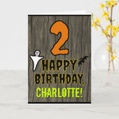 2歳目の誕生日:ハロウィ不気味ーンテーマ+名前をカスタムする カード (黄色い花)