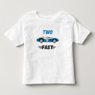 2歳誕生日おめでとう！速い青いビンテージ レース カー ボーイ 2歳誕生日 トドラーTシャツ