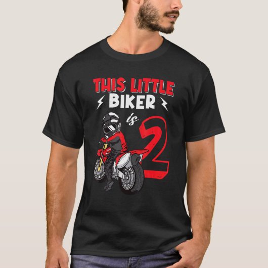 2歳誕生日バイクもしくは自転車に乗る人パーティーキッズボーイズガールズ Tシャツ (正面)