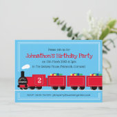 2歳（または任意の年齢）の誕生日電車男の子パーティー 招待状 (スタンド正面)