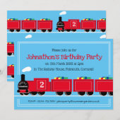 2歳（または任意の年齢）の誕生日電車男の子パーティー 招待状 (正面/裏面)