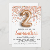 2歳 ローズゴールド 誕生日 招待状 (正面/裏面)