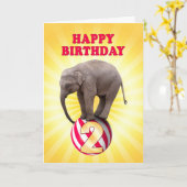 2歳、象の誕生日カードおめでとう カード (黄色い花)