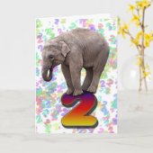 2歳、象の誕生日カードおめでとう カード (黄色い花)