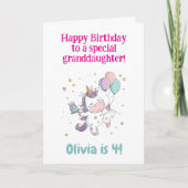 2歳、3歳、4歳、5歳の誕生日、ユニコーン、名入れ カード (正面)