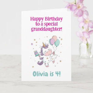 2歳、3歳、4歳、5歳の誕生日、ユニコーン、名入れ カード