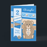 2歳any age teddy bear kids blue brown カード<br><div class="desc">この誕生日カードを小さい男の子にパーソナライズする。2歳ブルーとブラウンでデザインされ、可愛いテディベアを搭載。名前と年齢のハッピーバースデーを追加するおもしろいを持つ特別な日を望む</div>