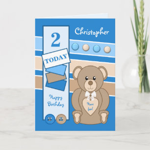 2歳any age teddy bear kids blue brown カード