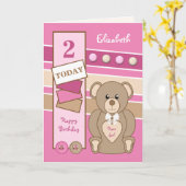 2歳tedbear子供ピンク茶色 カード (黄色い花)