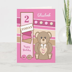 2歳tedbear子供ピンク茶色 カード