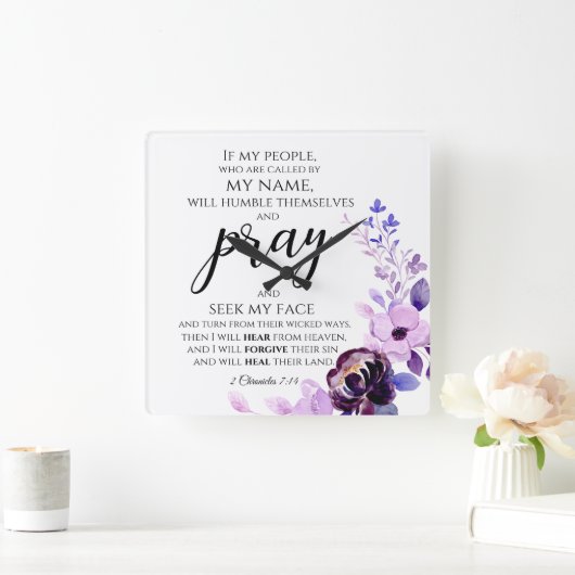 2歴代誌7:14私のもし民クリスチ祈ャン スクエア壁時計 (ホーム)