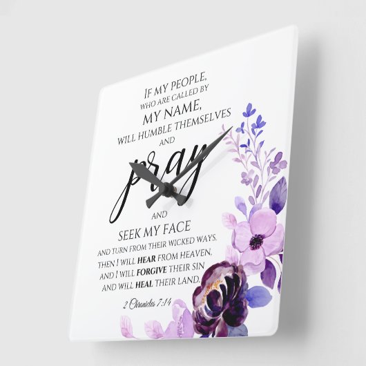 2歴代誌7:14私のもし民クリスチ祈ャン スクエア壁時計 (傾斜)