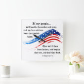 2歴代誌7:14聖なる書物、 経典、アメリカ国旗 スクエア壁時計 (ホーム)