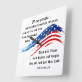 2歴代誌7:14聖なる書物、 経典、アメリカ国旗 スクエア壁時計 (傾斜)