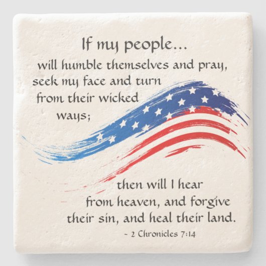 2歴代誌7:14聖なる書物、 経典、アメリカ国旗 ストーンコースター (正面)