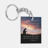 2歴代誌7:14聖書の聖句の人がひざまずき祈て キーホルダー (正面左)
