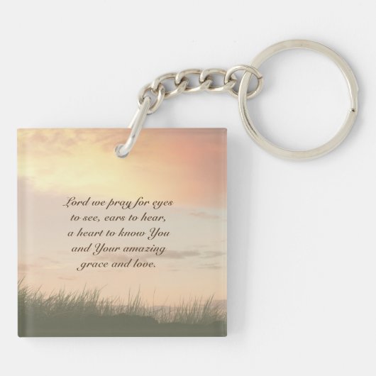 2歴代誌7:14聖書の聖句の人がひざまずき祈て キーホルダー (裏面)