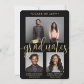 2段階卒業2グラデーション黒&金ゴールドの共同写真 招待状 (正面)