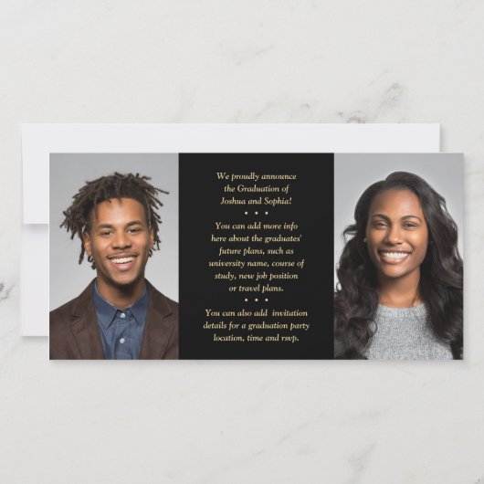 2段階卒業2グラデーション黒&金ゴールドの共同写真 案内状 (裏面)