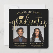 2段階卒業2段階及び4フォトブラック&金ゴールド 案内状 (正面)