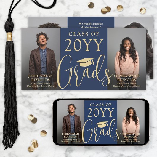 2段階海軍と金ゴールドの共同写真 案内状