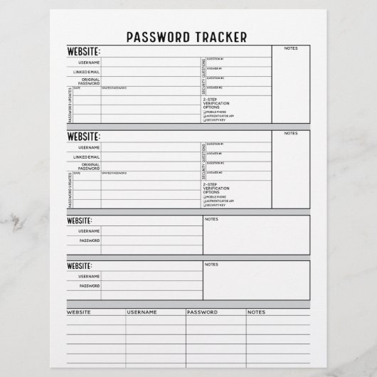 2段階認証を使用した詳細なパスワードトラッカー チラシ (正面)