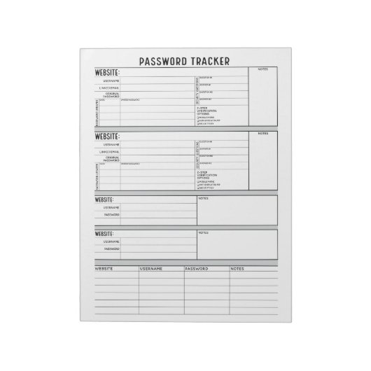 2段階認証を使用した詳細なパスワードトラッカー ノートパッド (回転)