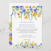 #2水彩ブルーイエローワイルドフラワーズ招待状 招待状 (正面/裏面)