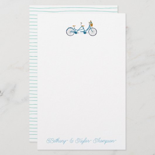 2水色タンデムバイク&ネーム用自転車 便箋 (正面/裏面)