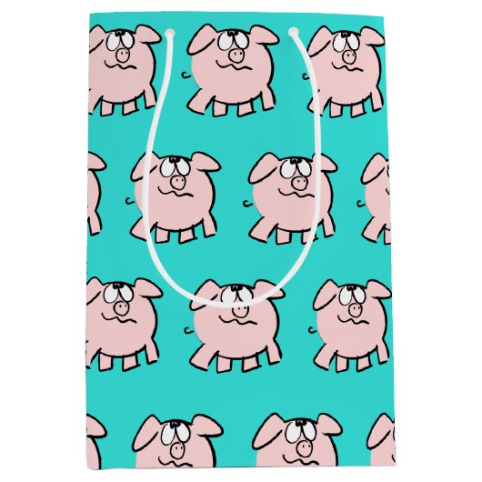 2漫画おもしろい豚新生児選択カラーMギフト ミディアムペーパーバッグ (正面)