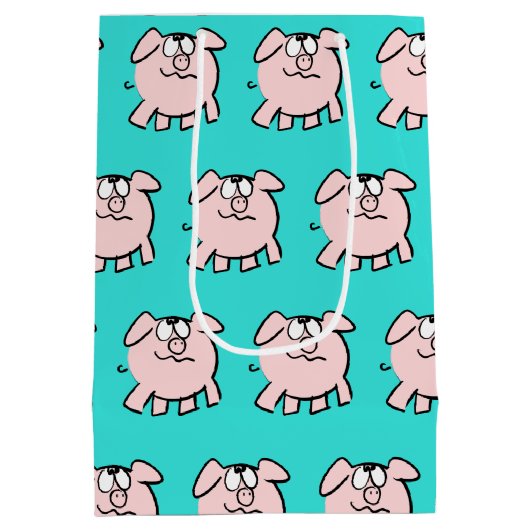 2漫画おもしろい豚新生児選択カラーMギフト ミディアムペーパーバッグ (裏面)