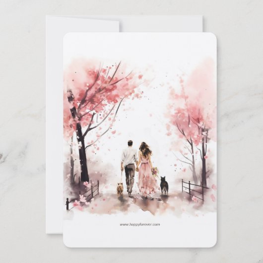 2犬の水の色のテンプレートと結婚結合 招待状 (裏面)