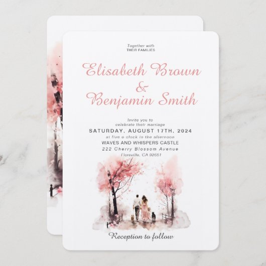 2犬の水の色のテンプレートと結婚結合 招待状 (正面/裏面)