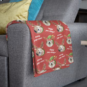 2犬写真トナカイのアントラーメリークリスマスレッド シェルパブランケット