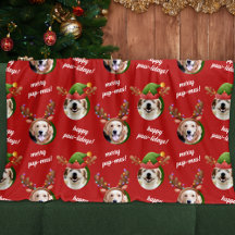 2犬写真トナカイのアントラーメリークリスマスレッド