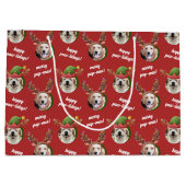2犬写真トナカイのアントラーメリークリスマスレッド ラージペーパーバッグ (裏面)