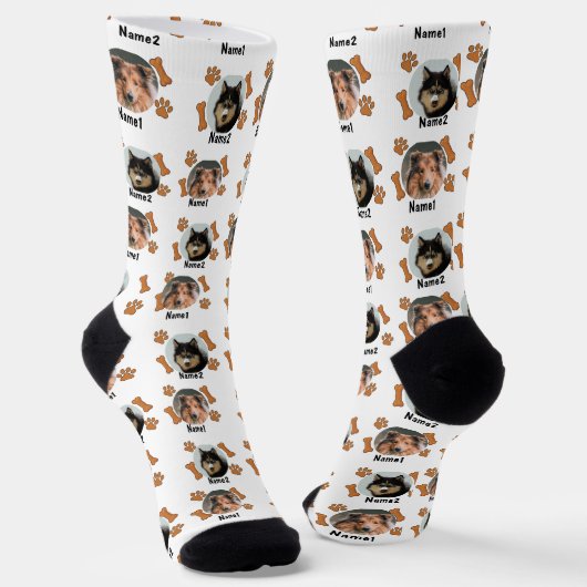 2犬写真2名+骨&前版画 – 白 ソックス (傾斜あり)