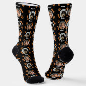 2犬写真2名+骨&前版画 – 黒 ソックス (傾斜あり)