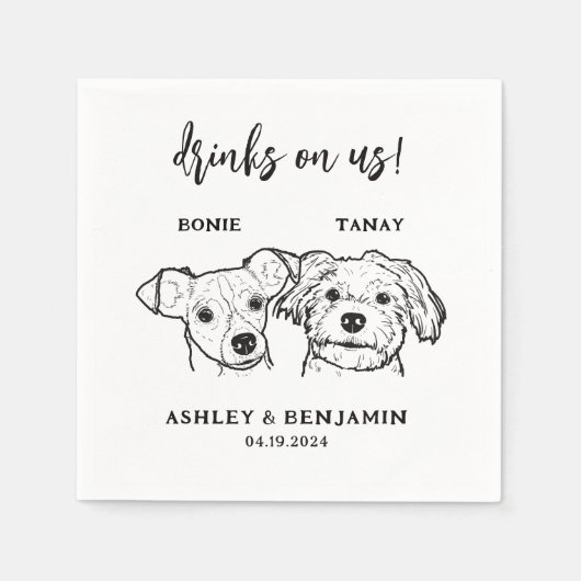 2犬顔ペットドリンク結婚ズ スタンダードカクテルナプキン (正面)