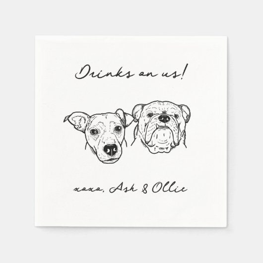 2犬顔犬バードリンクUs Pet 結婚's スタンダードカクテルナプキン (正面)