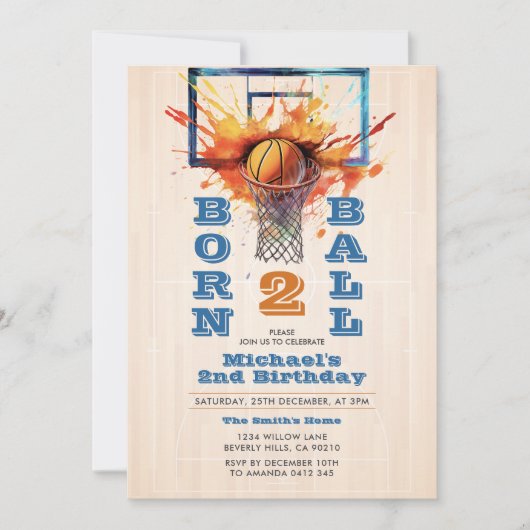 2球生まれ男子バスケットボール2回目の誕生日パーティー 招待状 (正面)