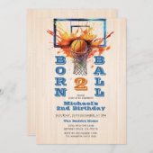 2球生まれ男子バスケットボール2回目の誕生日パーティー 招待状 (正面/裏面)