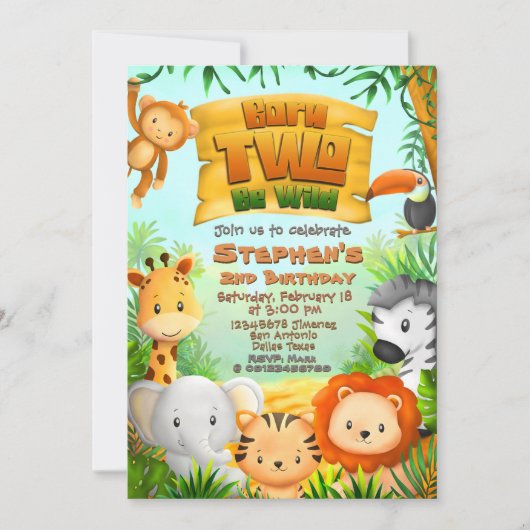 2生まれBe Wild - Safari 2nd Birthday 招待状 (正面)
