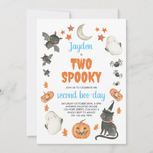 2男の子不気味かわいい幽霊ハロウィーン2回目の誕生日 招待状 (正面)