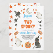 2男の子不気味かわいい幽霊ハロウィーン2回目の誕生日 招待状 (正面/裏面)
