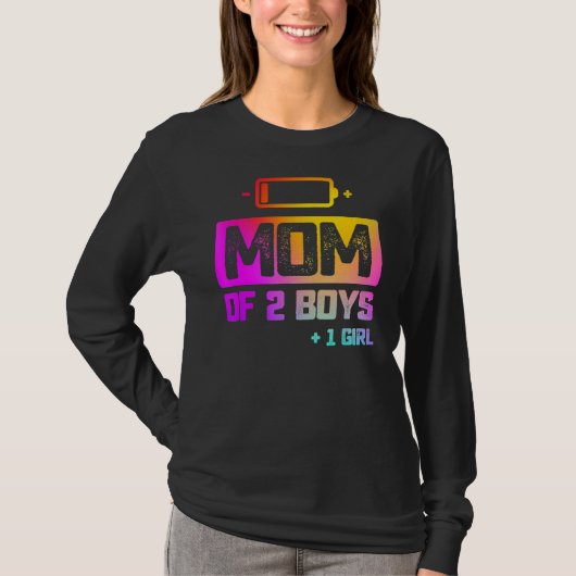 2男の子1女の子の母の低い電池 Tシャツ (正面)