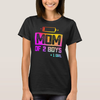 2男の子1女の子の母の低い電池 Tシャツ